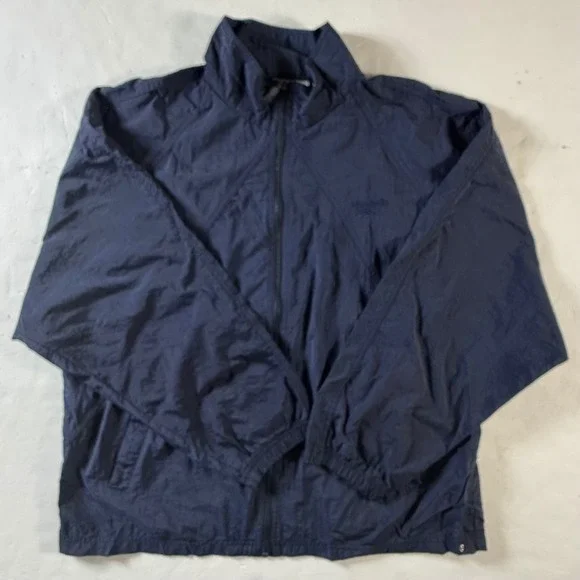 VINTAGE Reebok Windbreaker Jacket Men's Large Navy Blue Full Zip 90s - Picture 2 of 7